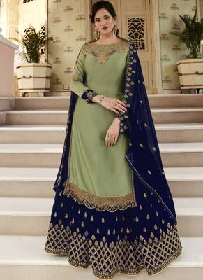 Light-olive embroidered georgette salwar 1