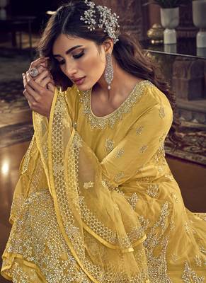 Yellow embroidered net salwar 3