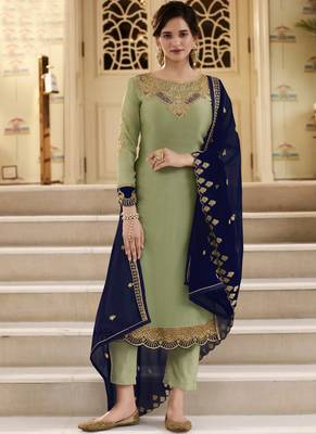Light-olive embroidered georgette salwar 2