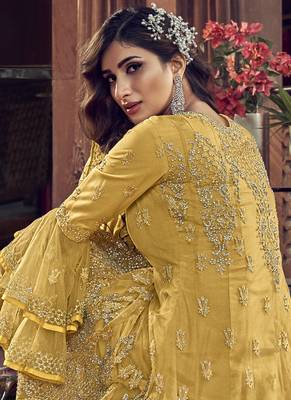 Yellow embroidered net salwar 4