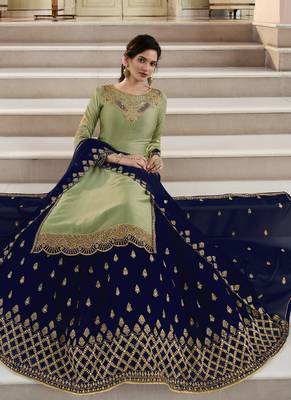 Light-olive embroidered georgette salwar 3