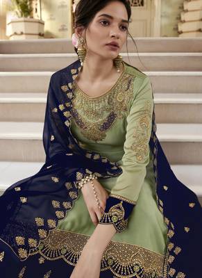 Light-olive embroidered georgette salwar 4