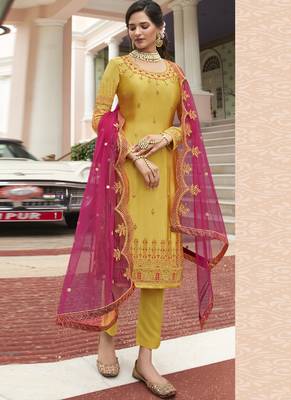 Yellow embroidered georgette salwar 2