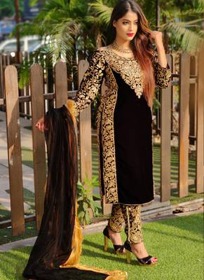 Black embroidered velvet salwar 1