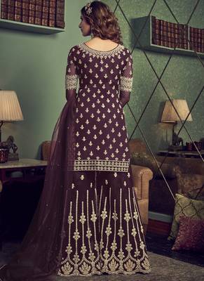 Brown embroidered net salwar 3