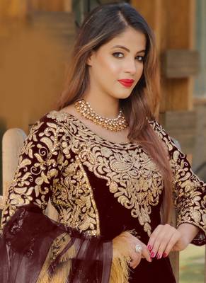 Coffee embroidered velvet salwar 2