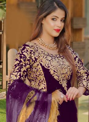 Purple embroidered velvet salwar 2