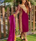 Rani-pink embroidered velvet salwar