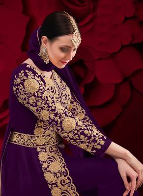 Purple embroidered georgette salwar 4