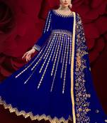 Royal-blue embroidered georgette salwar