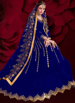 Royal-blue embroidered georgette salwar 2