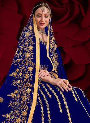 Royal-blue embroidered georgette salwar 3
