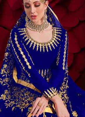 Royal-blue embroidered georgette salwar 4