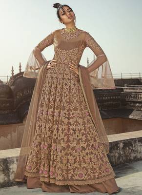 Beige embroidered net salwar 1