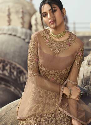 Beige embroidered net salwar 2