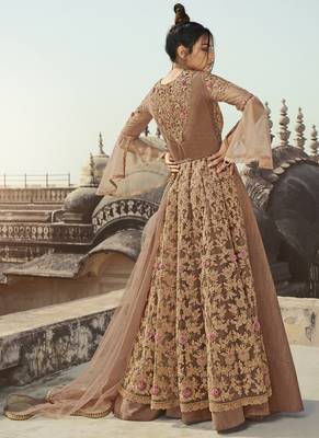 Beige embroidered net salwar 3