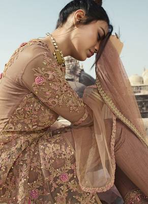 Beige embroidered net salwar 4