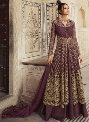 Dark-wine embroidered net salwar 1