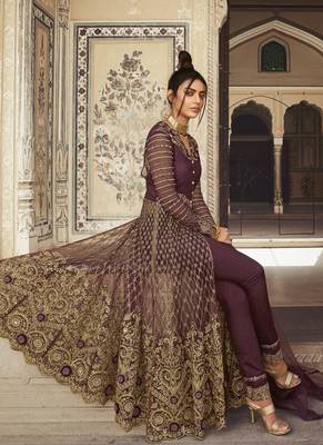 Dark-wine embroidered net salwar 2