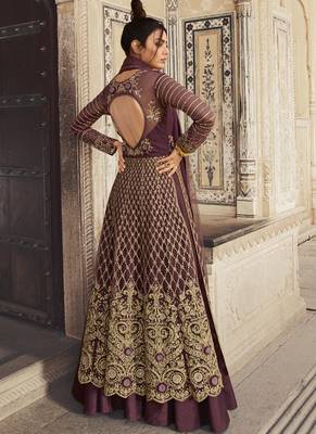Dark-wine embroidered net salwar 3