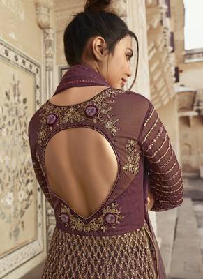 Dark-wine embroidered net salwar 4