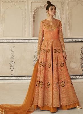 Orange embroidered silk salwar 1