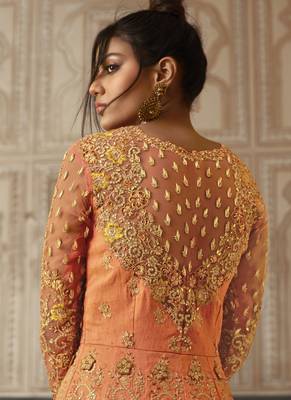Orange embroidered silk salwar 4