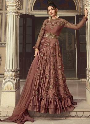 Coffee embroidered silk salwar 1