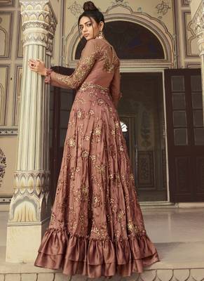 Coffee embroidered silk salwar 2