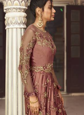Coffee embroidered silk salwar 4