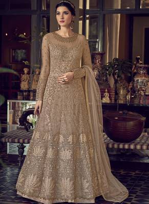 Beige embroidered net salwar 1