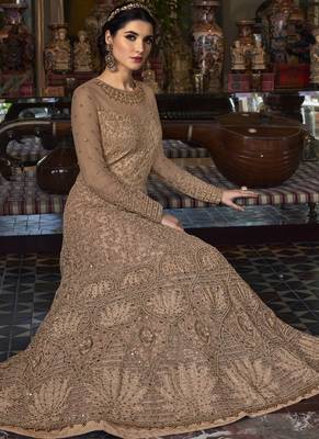 Beige embroidered net salwar 2
