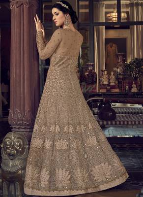 Beige embroidered net salwar 3