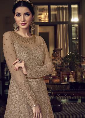 Beige embroidered net salwar 4