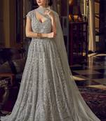 Silver embroidered net salwar