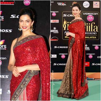 red and beige woven net saree with blouse 2