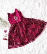 Wine - Heavy Imported Sequence Fabric All-over Kalli Patterned Gown for Girl Kids