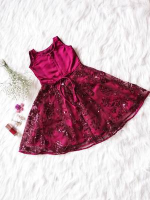 Wine - Heavy Imported Sequence Fabric All-over Kalli Patterned Gown for Girl Kids 2