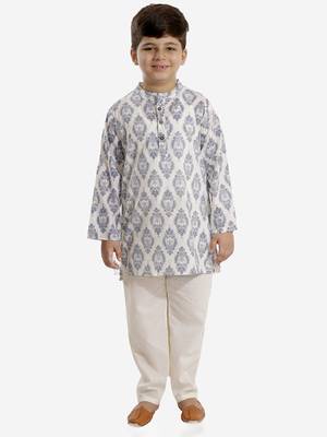 Blue printed pure cotton boys-kurta-pyjama 1