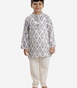 Blue printed pure cotton boys-kurta-pyjama