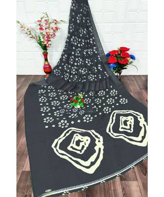 Black Colour Linen Bandhani Printed Saree 1