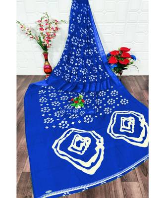 Blue Colour Linen Bandhani Printed Saree 1