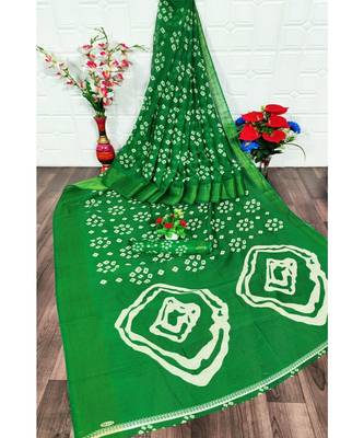 Green Colour Linen Bandhani Printed Saree 1