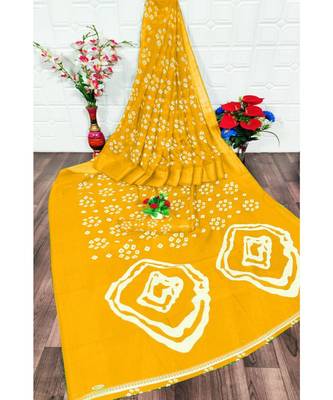 Yellow Colour Linen Bandhani Printed Saree 1