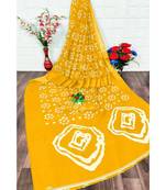 Yellow Colour Linen Bandhani Printed Saree