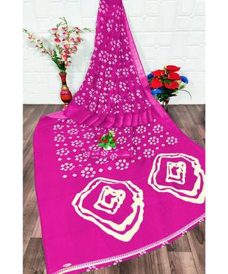 Pink Colour Linen Bandhani Printed Saree 1