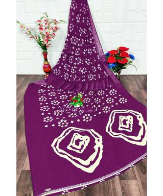 Wine Colour Linen Bandhani Printed Saree 1