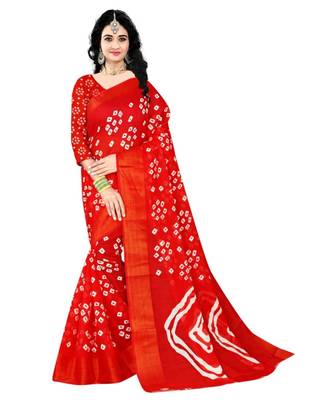 Red  Colour Linen Bandhani Printed Saree 1