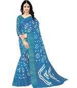 Teal Colour Linen Bandhani Printed Saree