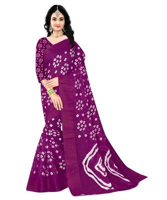 Wine Colour Linen Bandhani Printed Saree 1